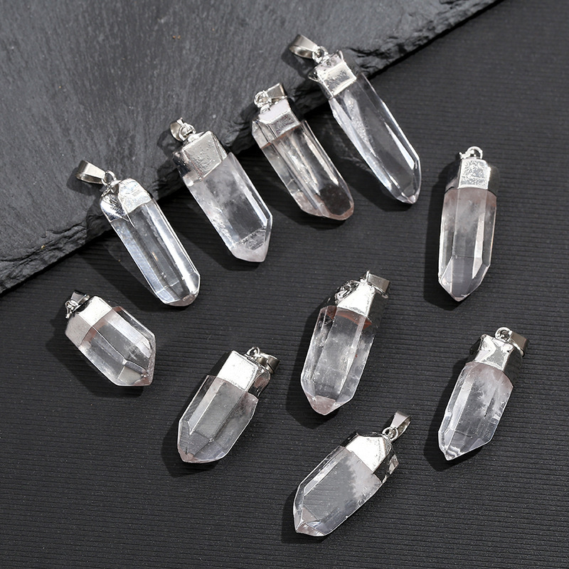 Crystal Pendant Necklace Natural Stone - Natural Clear Quartz Crystal Pendant Electroplated