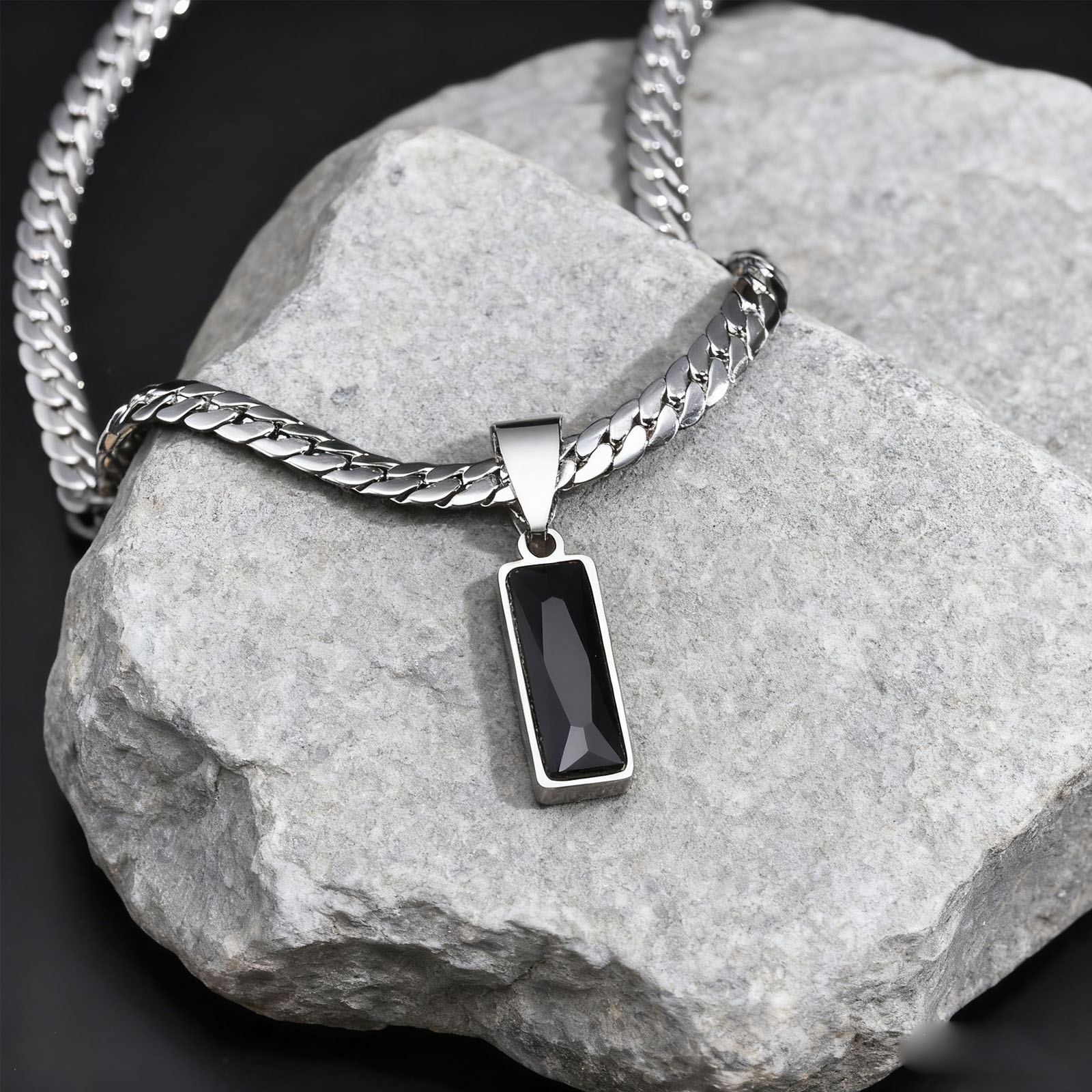 Cuban Link Chain 12Mm - Stylish Mens Geometric Stone Pendent Necklaces,Stainless