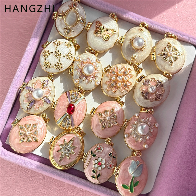 Heart Locket Necklace Photo - HangZhi Enamel Romantic Pink White Pearl