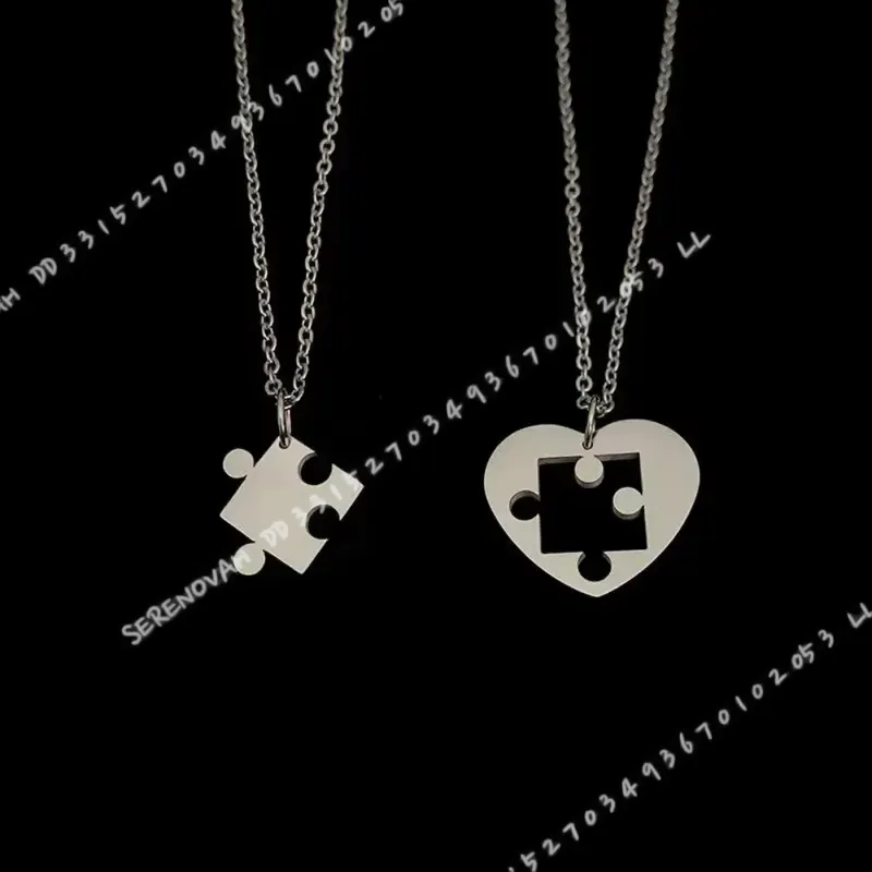 2Pcs Set Simple Puzzle Heart M - Magnetic Couple Matching Necklaces review and price
