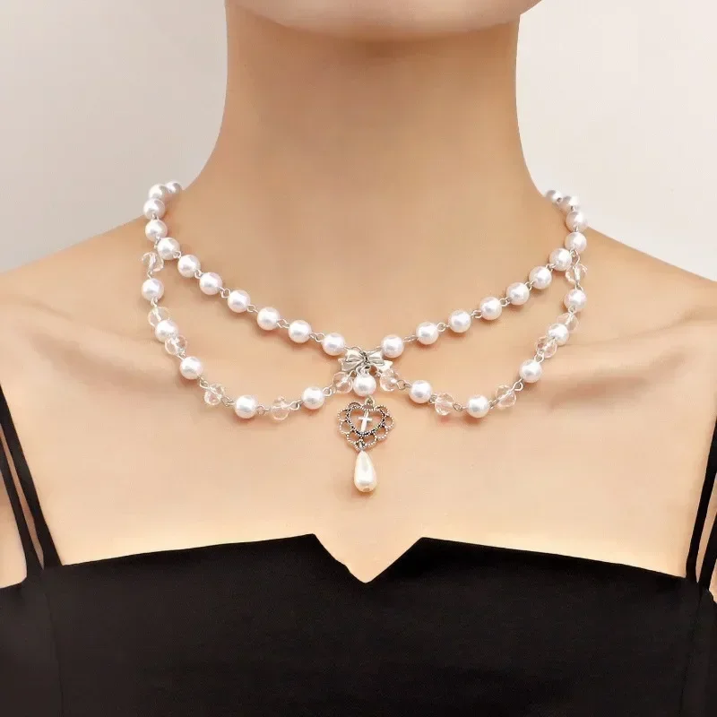 Punk Crosses Pendant Necklace  - Pearl Choker Necklace Vintage review and price
