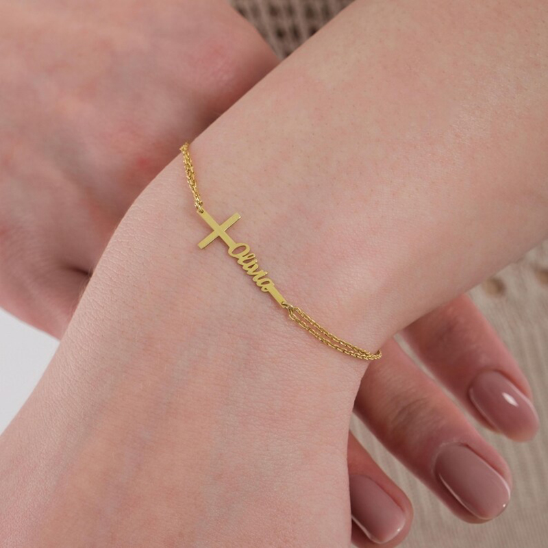 Custom Baptism Name Bracelet P - Cross Pendant Necklace Gold review and price
