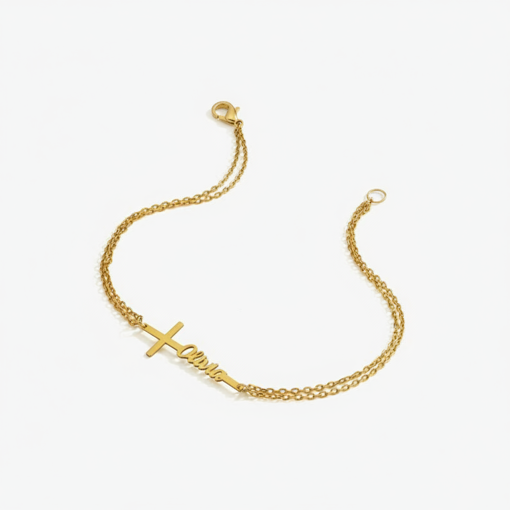 Custom Baptism Name Bracelet P - Cross Pendant Necklace Gold review and price