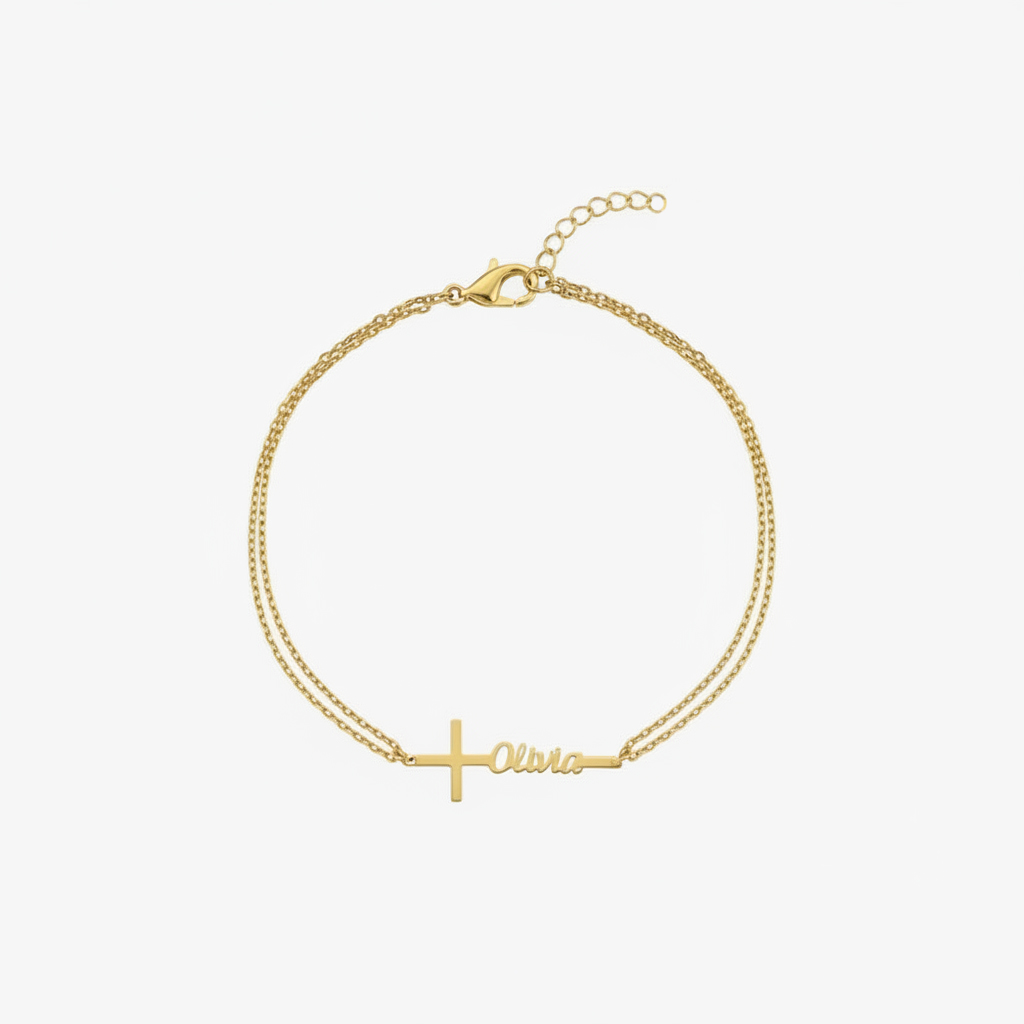 Custom Baptism Name Bracelet P - Cross Pendant Necklace Gold review and price
