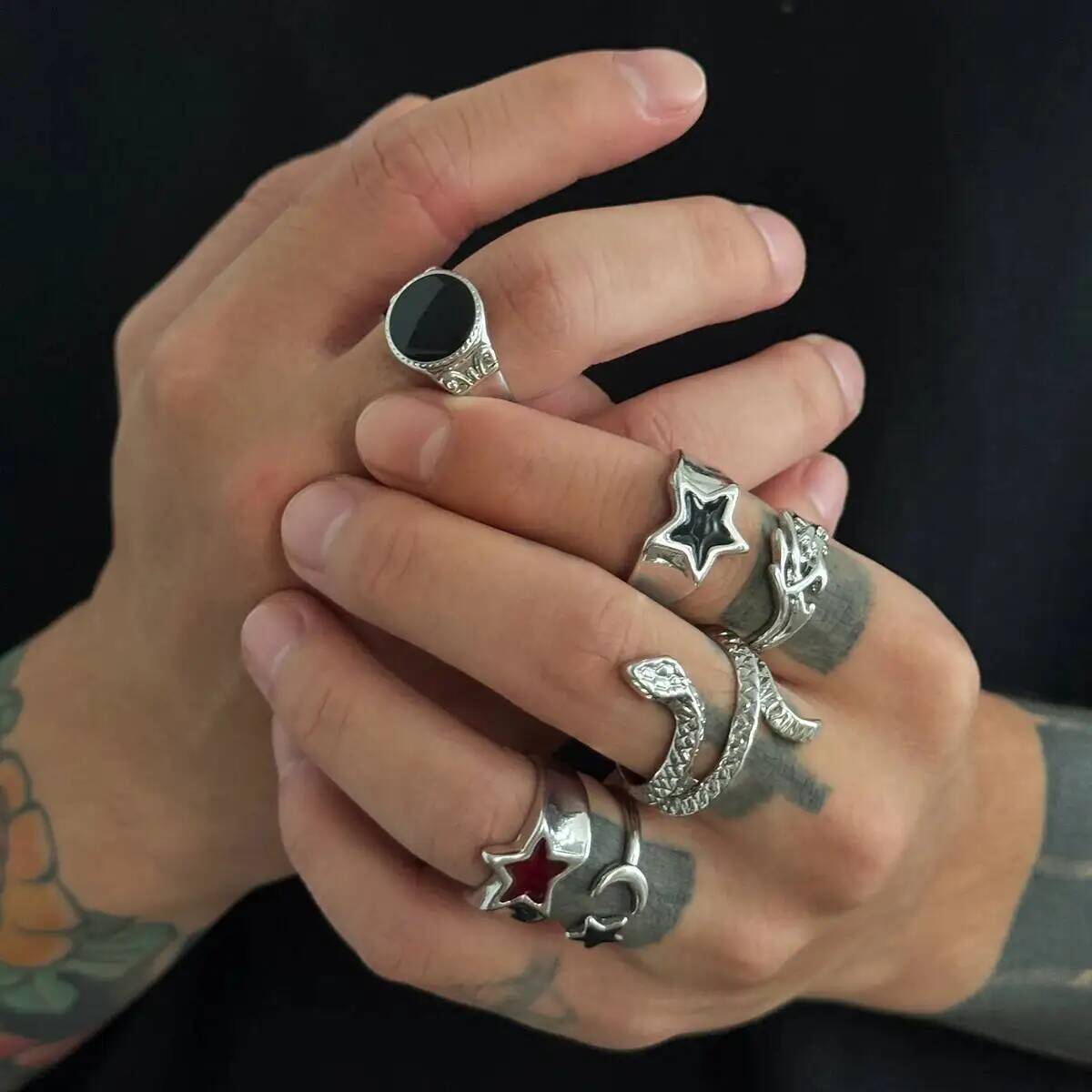 KunJoe 6Pcs New Goth Snake Ope - Vintage Punk Knuckle Rings Set review and price