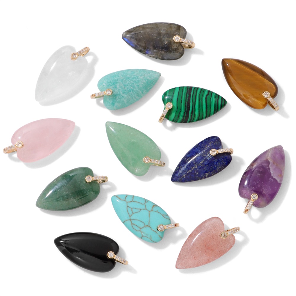 2Pcs Natural Stone Heart Penda - Crystal Pendant Necklace Natural Stone review and price