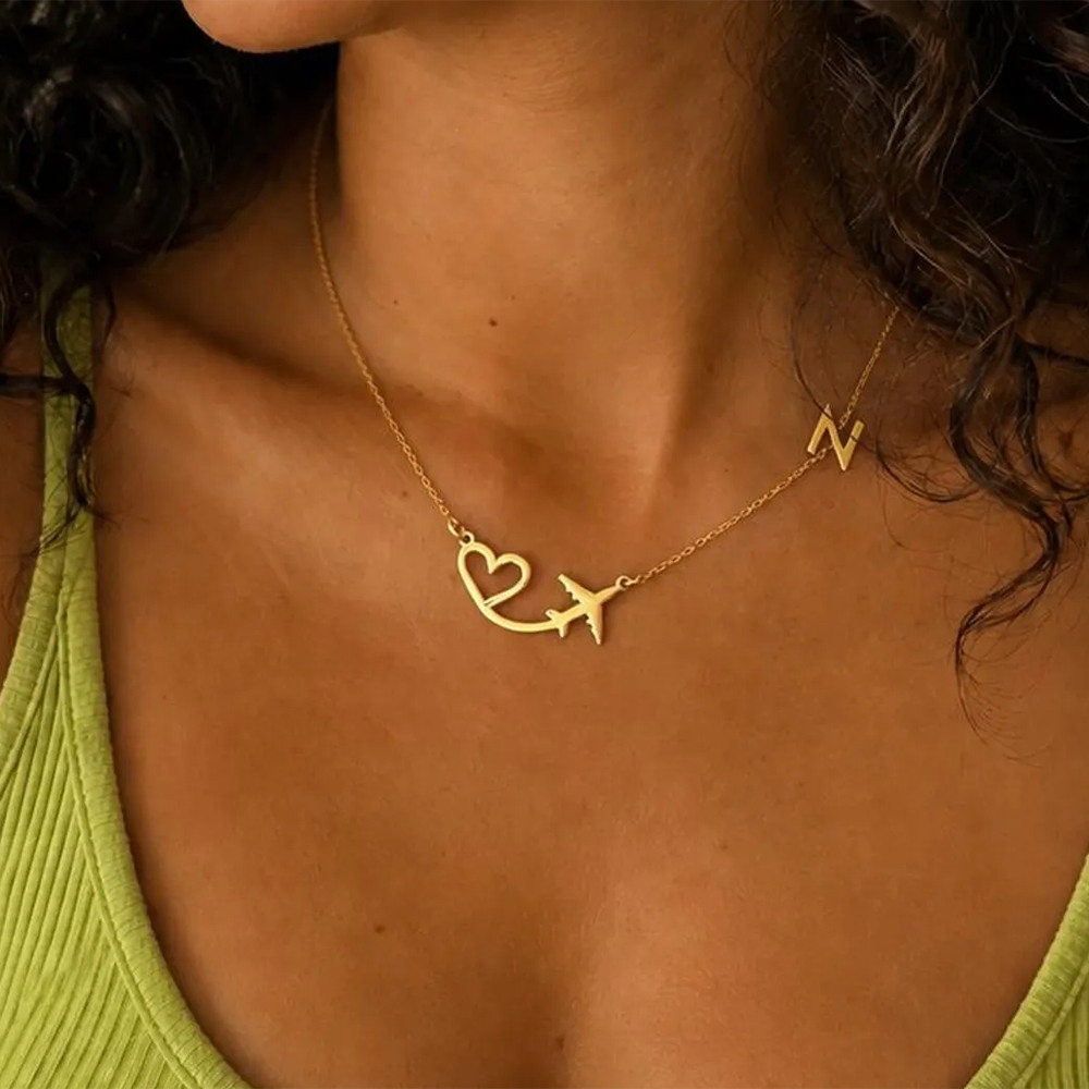 Personalized Heart Airplane In - Custom Name Necklace Stainless Steel review and price