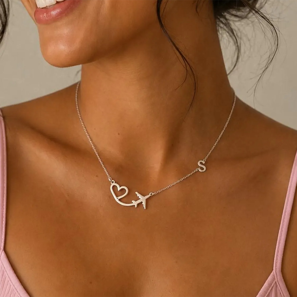 Personalized Heart Airplane In - Custom Name Necklace Stainless Steel review and price