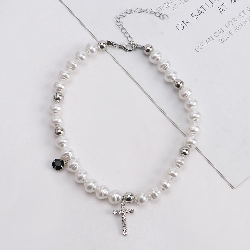 Vintage Pendant Crystal Cross  - Pearl Choker Necklace Vintage review and price