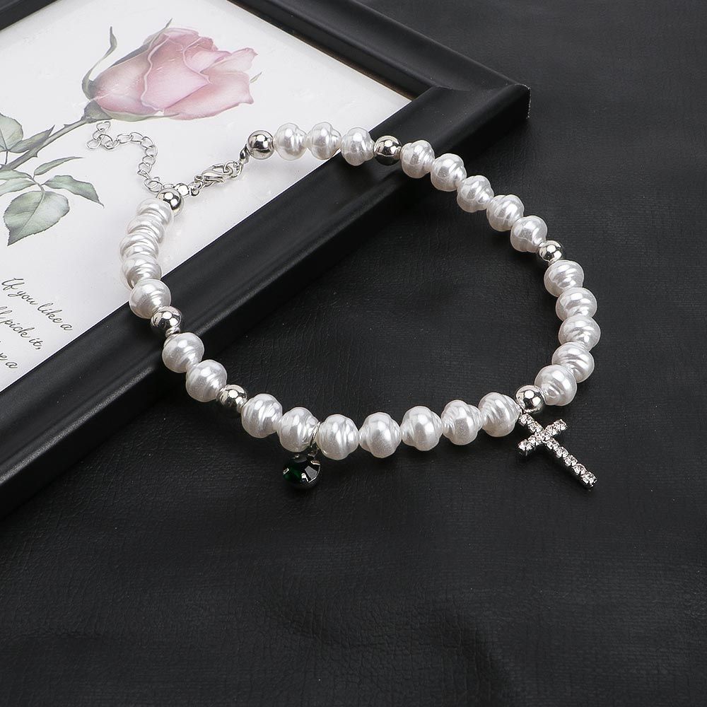 Vintage Pendant Crystal Cross  - Pearl Choker Necklace Vintage review and price