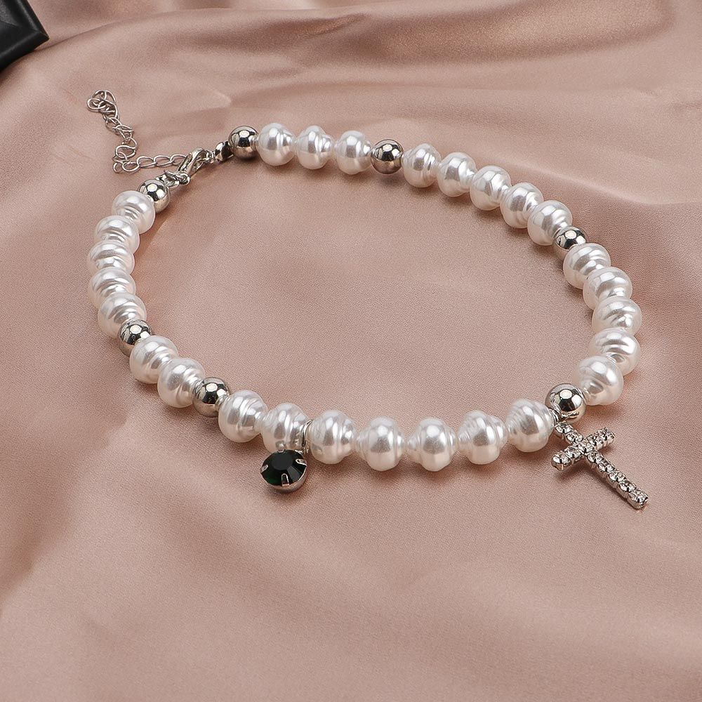 Vintage Pendant Crystal Cross  - Pearl Choker Necklace Vintage review and price