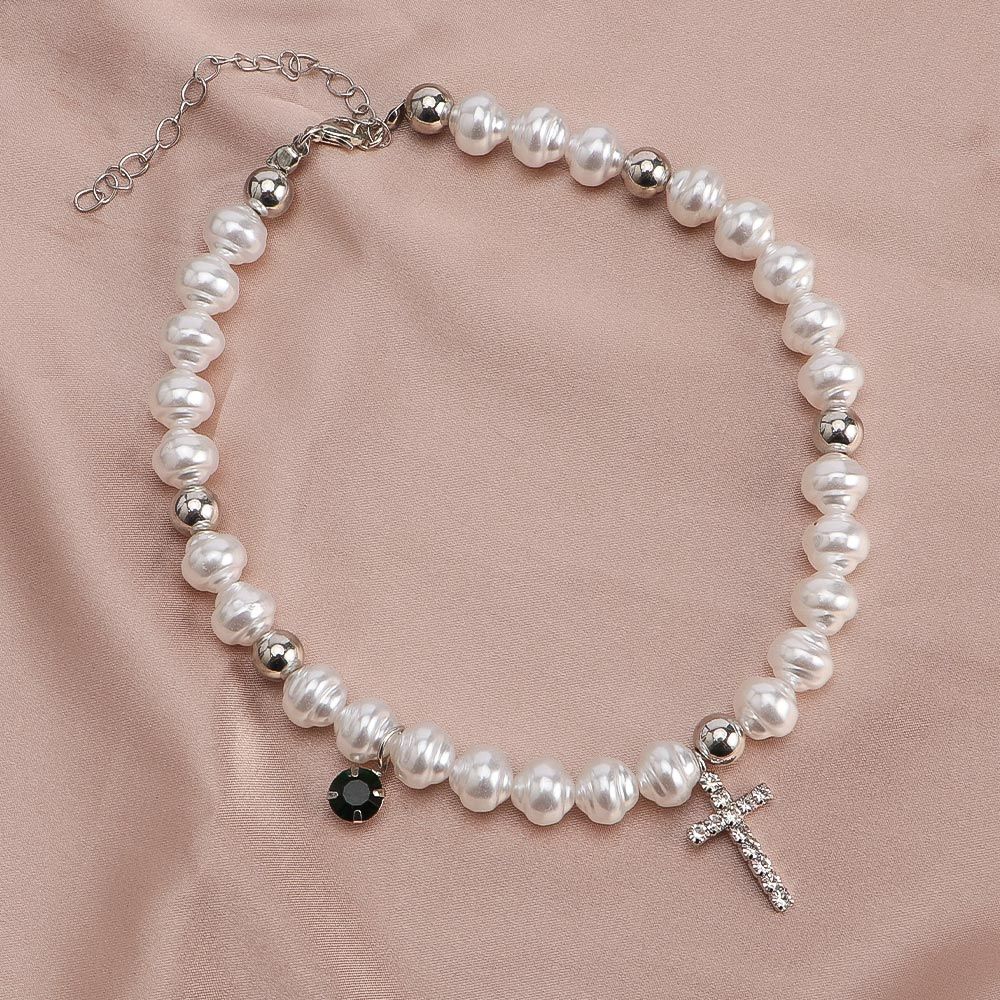 Vintage Pendant Crystal Cross  - Pearl Choker Necklace Vintage review and price