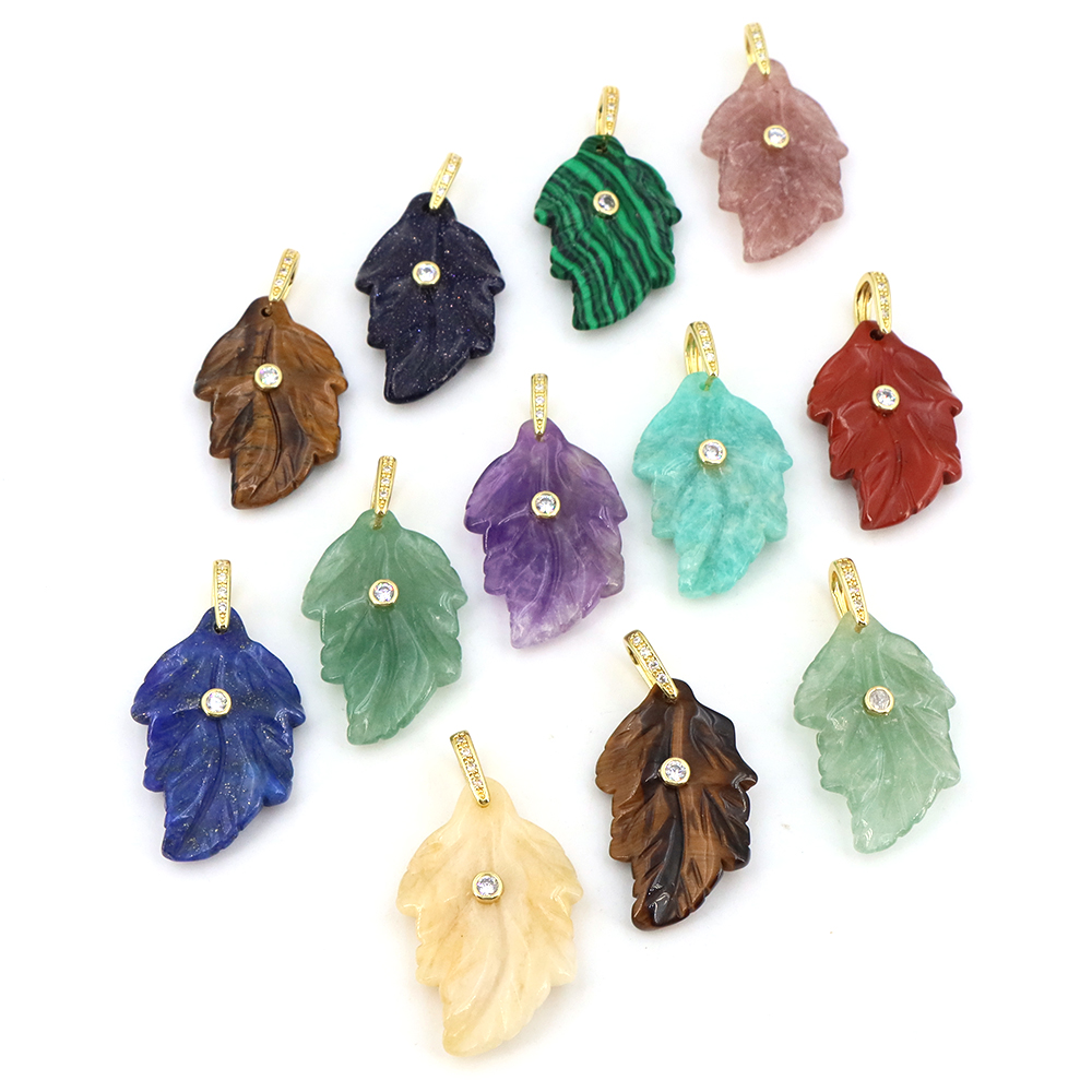 Natural Stone Crystal Leaf wit - Crystal Pendant Necklace Natural Stone review and price