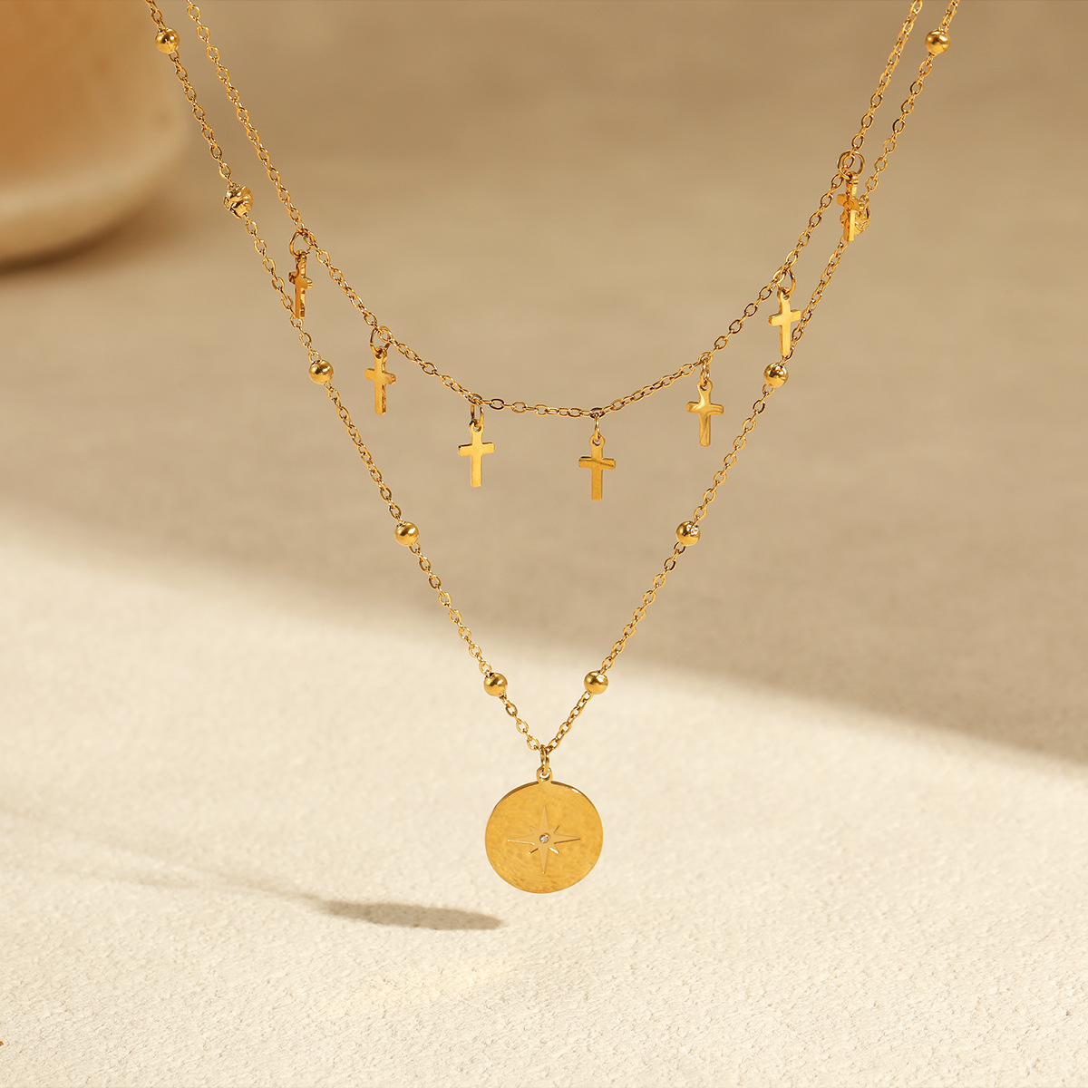 Vintage Double Layer Cross Nec - Layered Pendant Necklace Aesthetic review and price