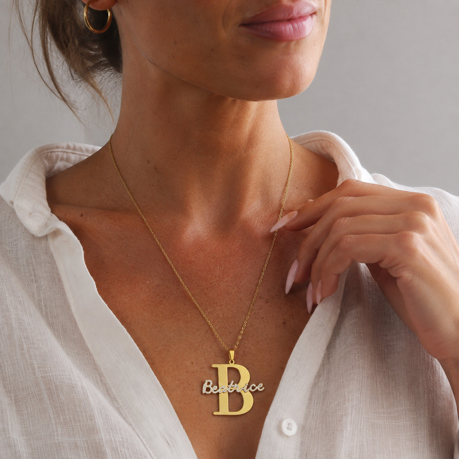 Qitian Custom Diamond Name Ini - Initial Letter Necklace 18K Gold review and price