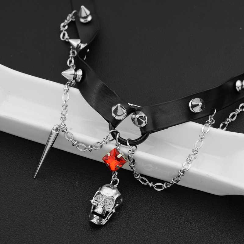 Dark Skull Leather Choker, Y2K - Goth Punk Spike Choker review and price