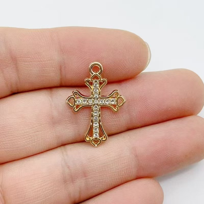 10pcs Diamond studded Gold Cro - Cross Pendant Necklace Gold review and price