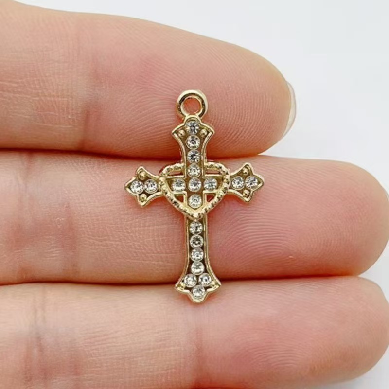 10pcs Diamond studded Gold Cro - Cross Pendant Necklace Gold review and price