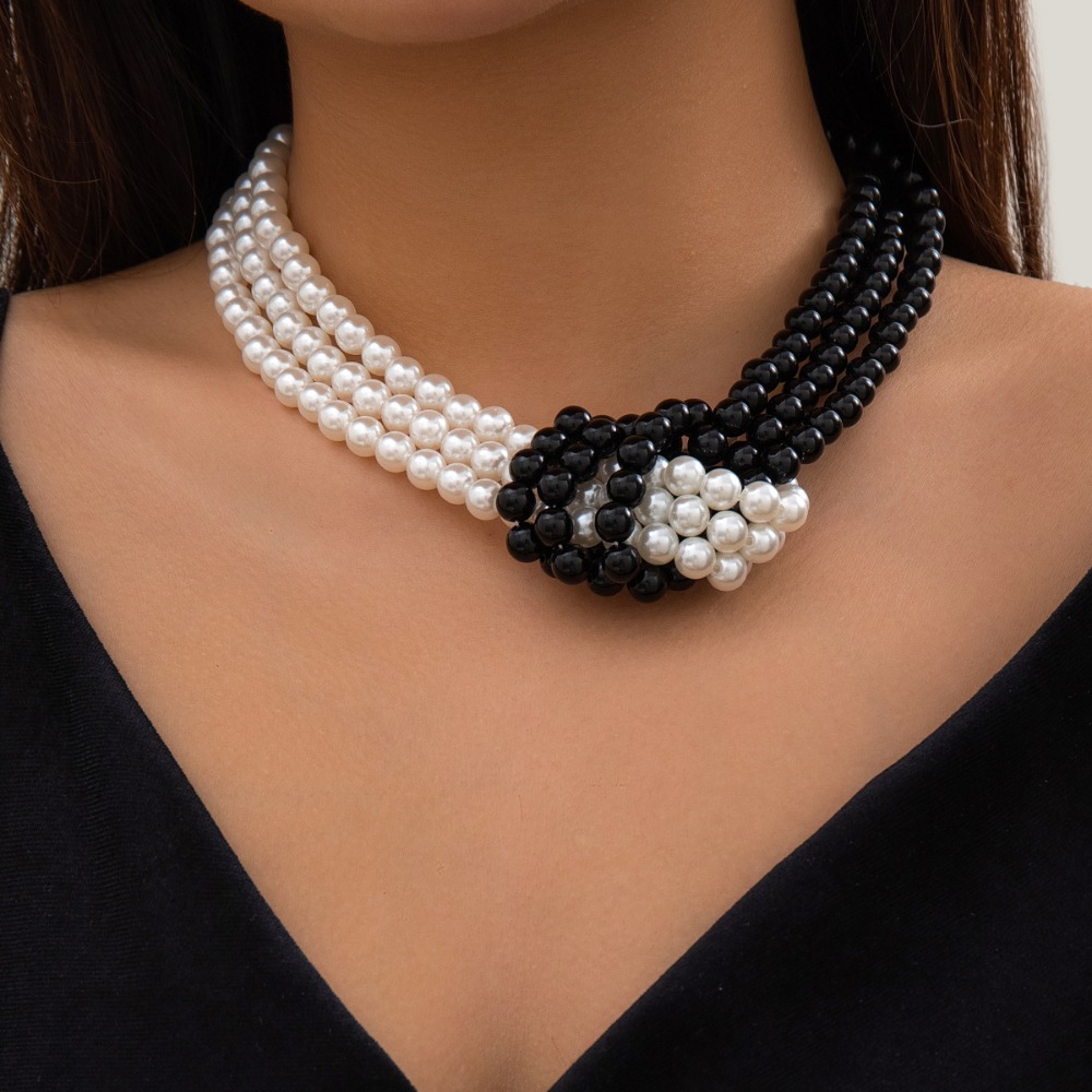 Fashion Retro Black White Stit - Pearl Choker Necklace Vintage review and price