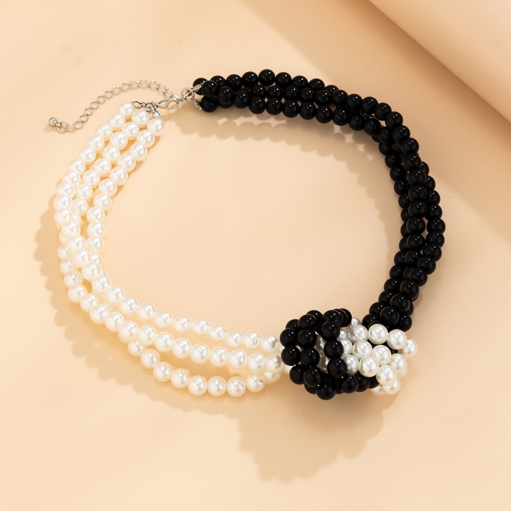 Fashion Retro Black White Stit - Pearl Choker Necklace Vintage review and price