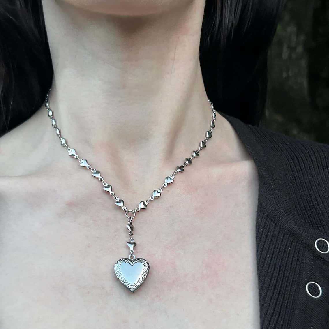 Rosary Lariat Chain Necklace w - Heart Locket Necklace Photo review and price