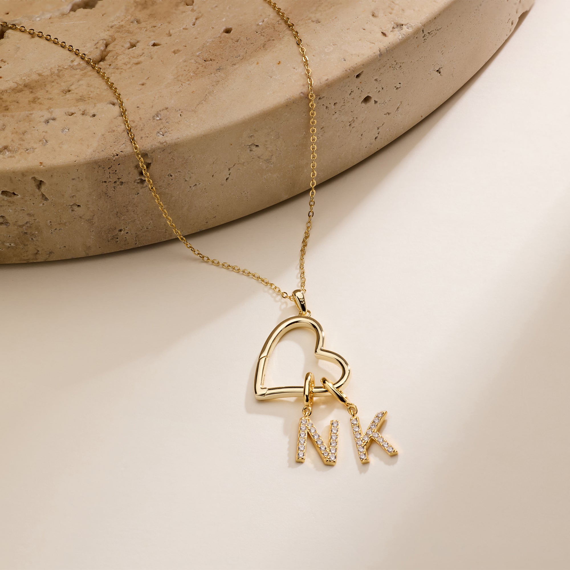 Custom Initial Open Heart Neck - Initial Letter Necklace 18K Gold review and price