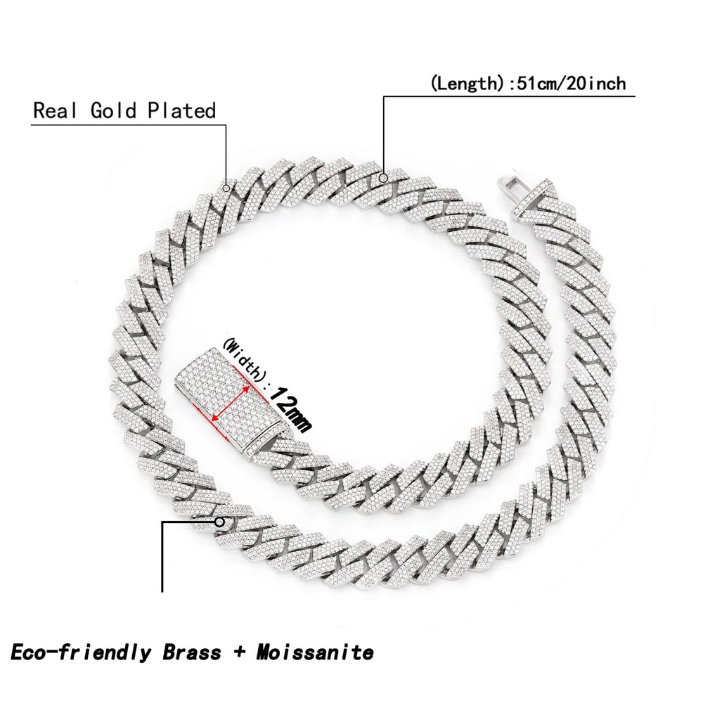 12mm 3 Rows Moissanite Iced Ou - Cuban Link Chain 12Mm review and price