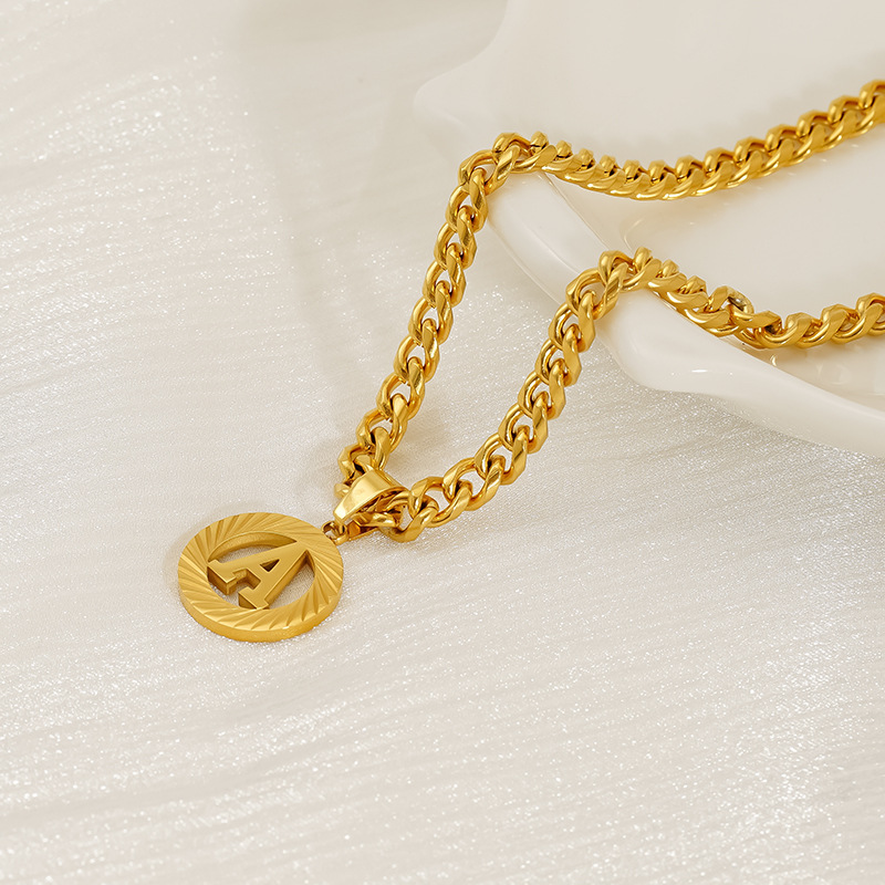 Stainless Steel 5MM Cuban Chai - Initial Letter Necklace 18K Gold review and price