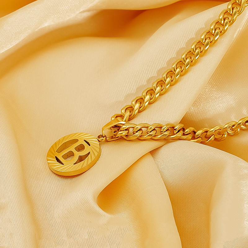 Stainless Steel 5MM Cuban Chai - Initial Letter Necklace 18K Gold review and price