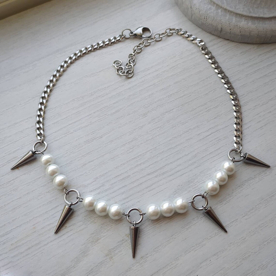 Egirl Pearl Spike Necklace DIY - Goth Punk Spike Choker review and price