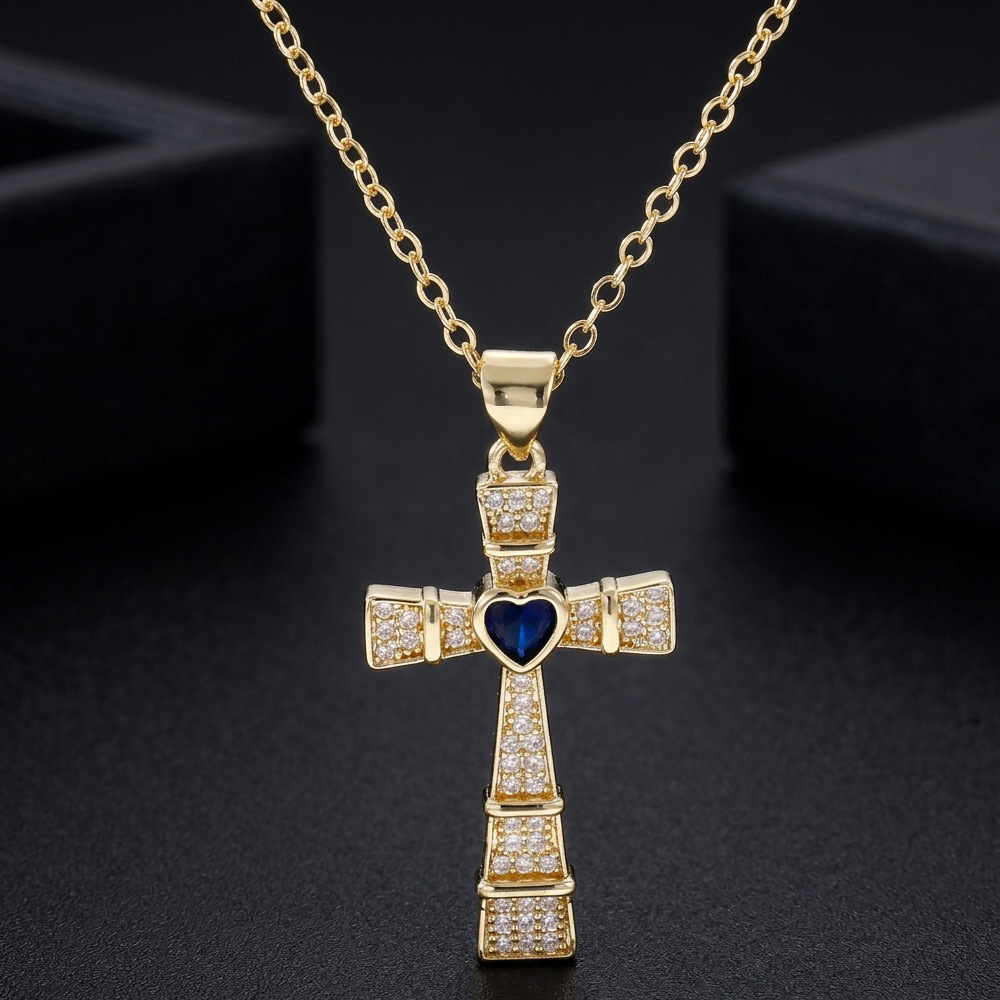 Fashion Cubic Zirconia Cross P - Cross Pendant Necklace Gold review and price