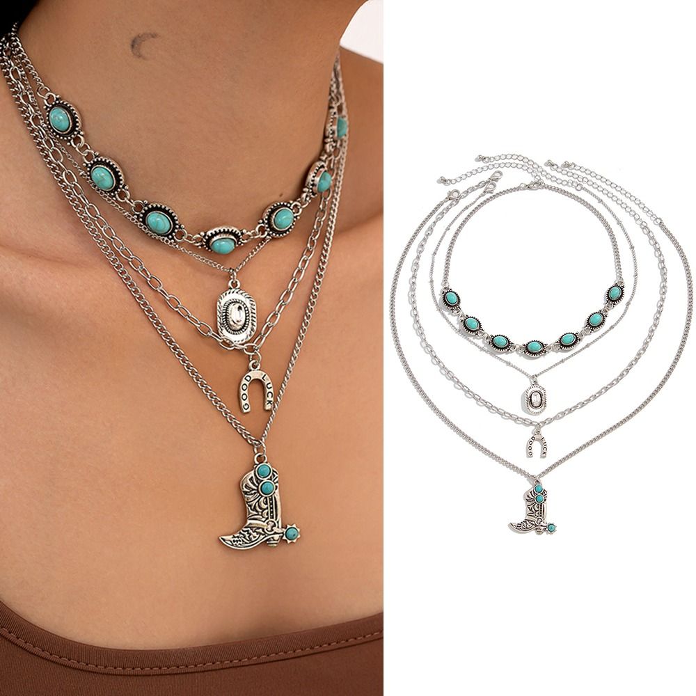 Cowboy Boot Pendant Turquoise  - Layered Pendant Necklace Aesthetic review and price