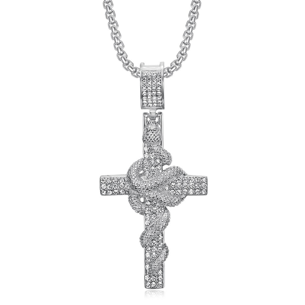 Snake Pattern Carved Stainless - Cross Pendant Necklace Gold review and price