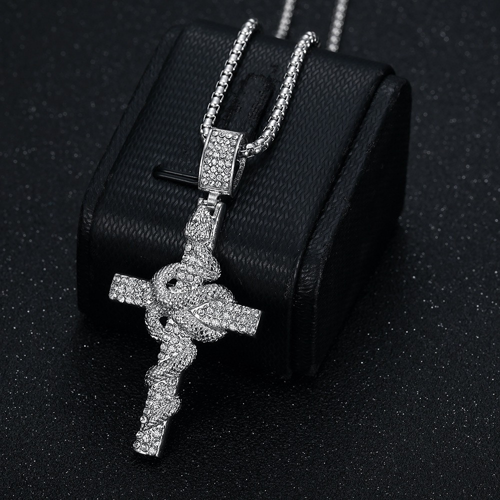 Snake Pattern Carved Stainless - Cross Pendant Necklace Gold review and price
