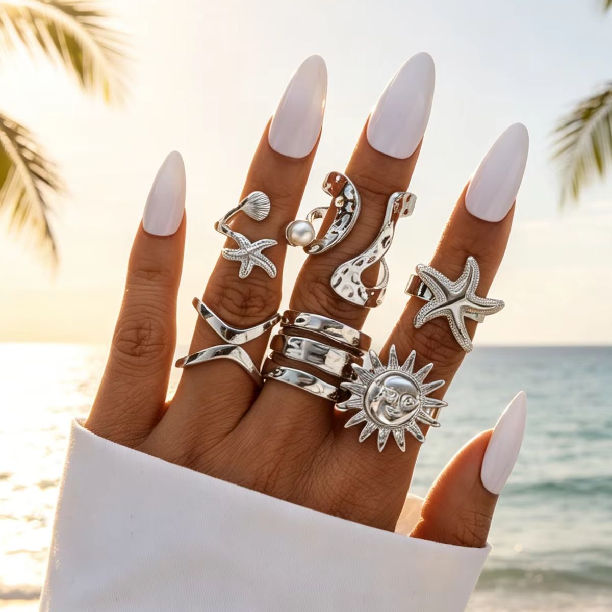 6 Pcs Punk Starfish Sun Flower - Vintage Punk Knuckle Rings Set review and price