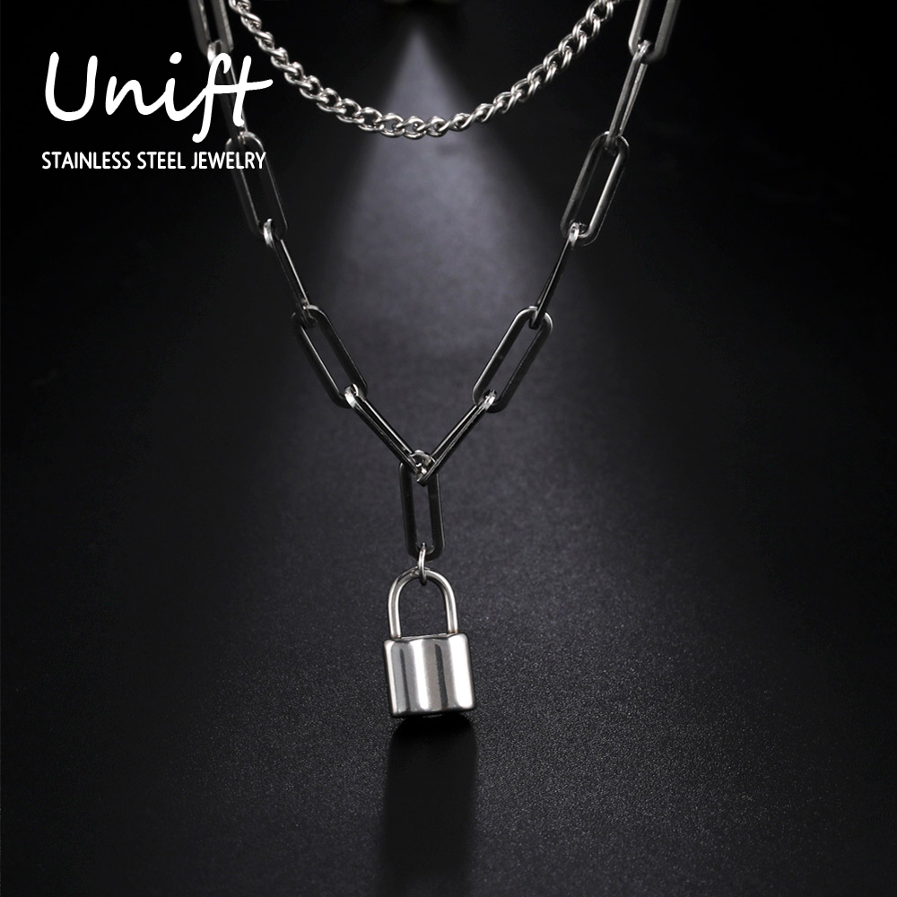 Unift Aesthetic Padlock Pendan - Layered Pendant Necklace Aesthetic review and price