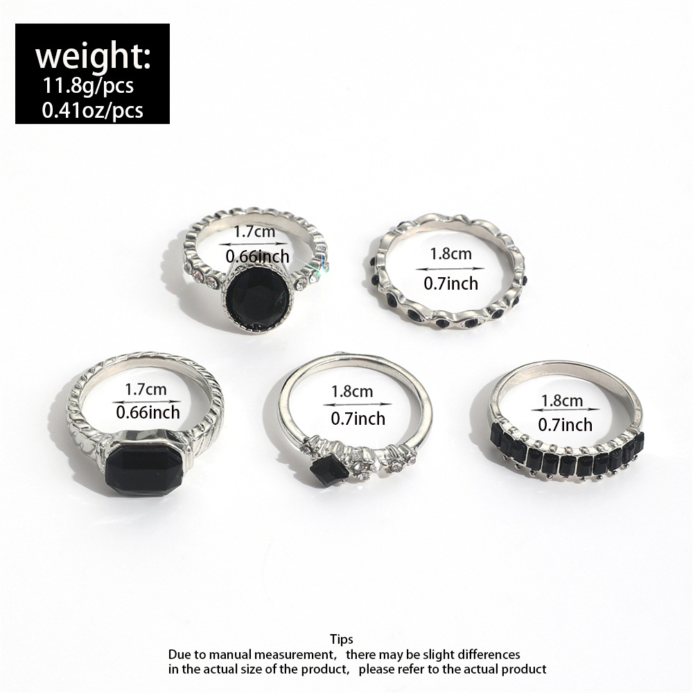Retro Black Crystal Stone Ring - Vintage Punk Knuckle Rings Set review and price
