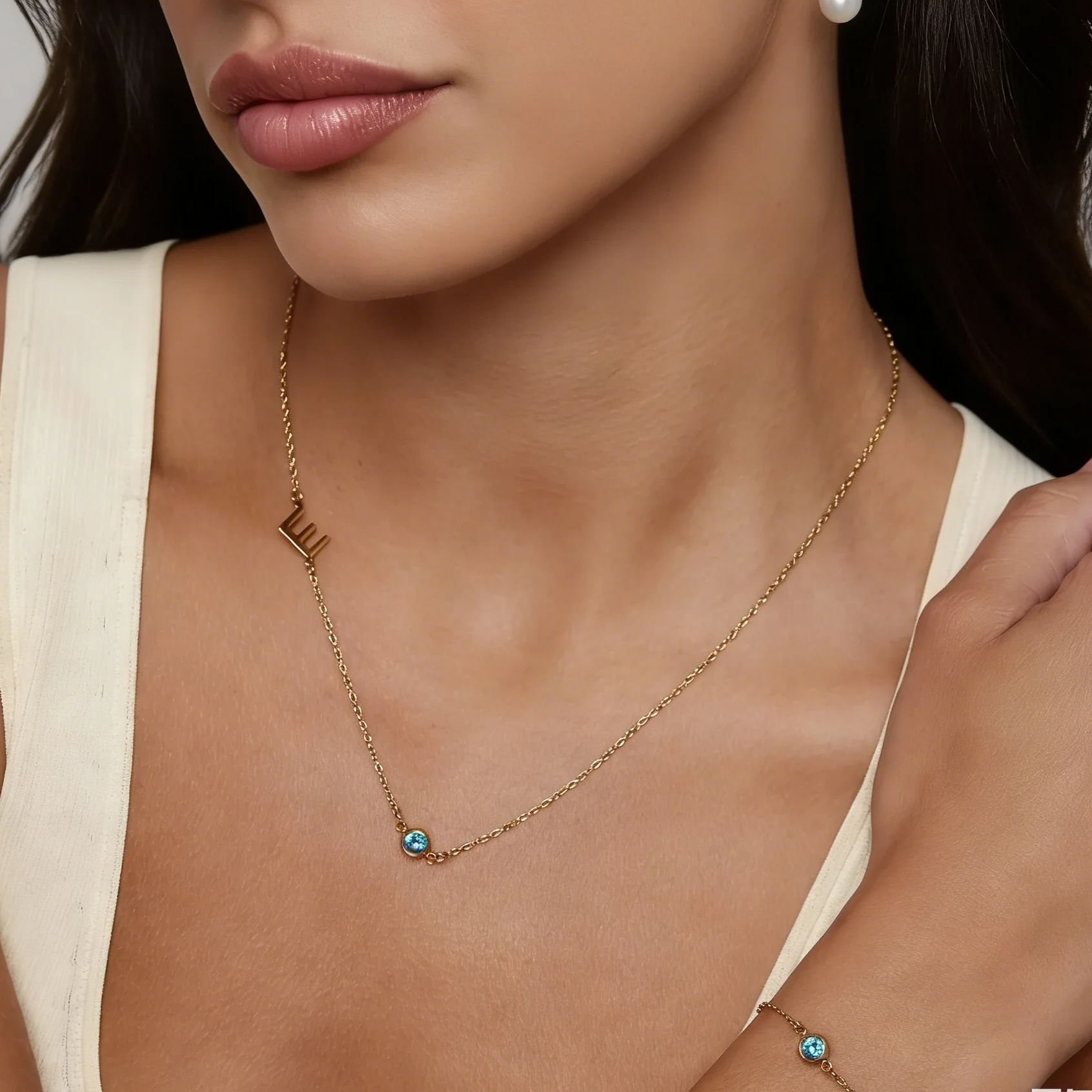 Side Set Initial Birthstone Ne - Initial Letter Necklace 18K Gold review and price