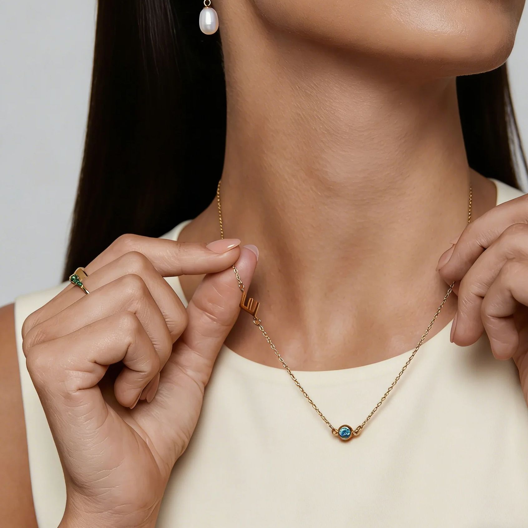 Side Set Initial Birthstone Ne - Initial Letter Necklace 18K Gold review and price