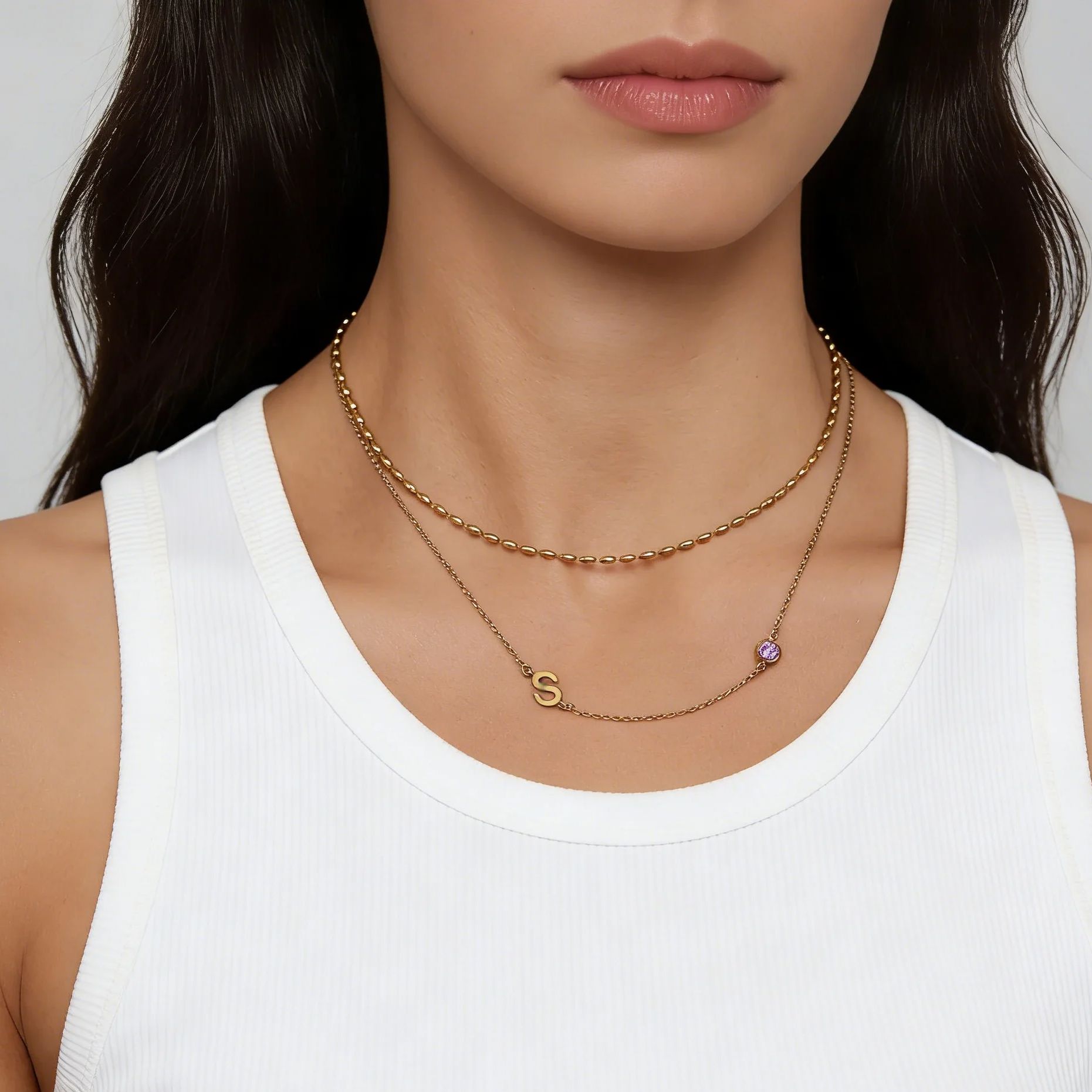 Side Set Initial Birthstone Ne - Initial Letter Necklace 18K Gold review and price