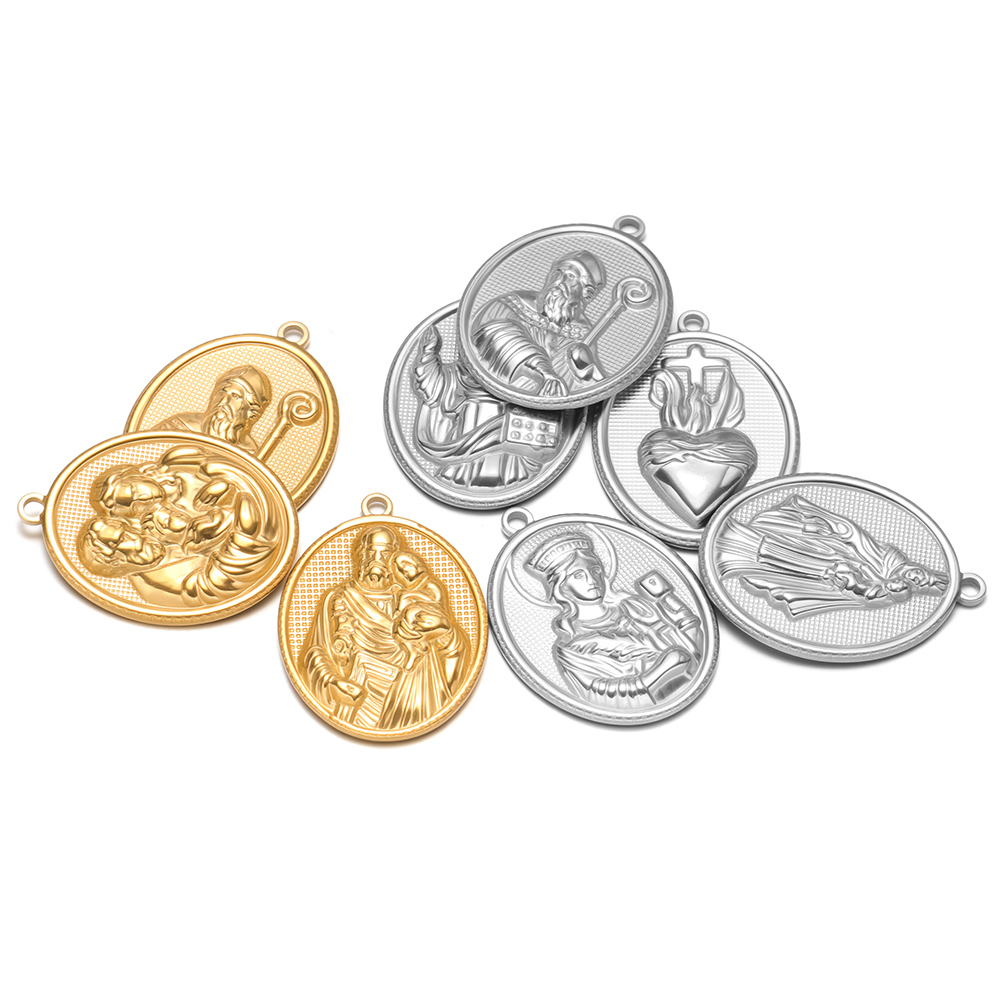 5pcs Stainless Steel Gold Oval - Cross Pendant Necklace Gold review and price