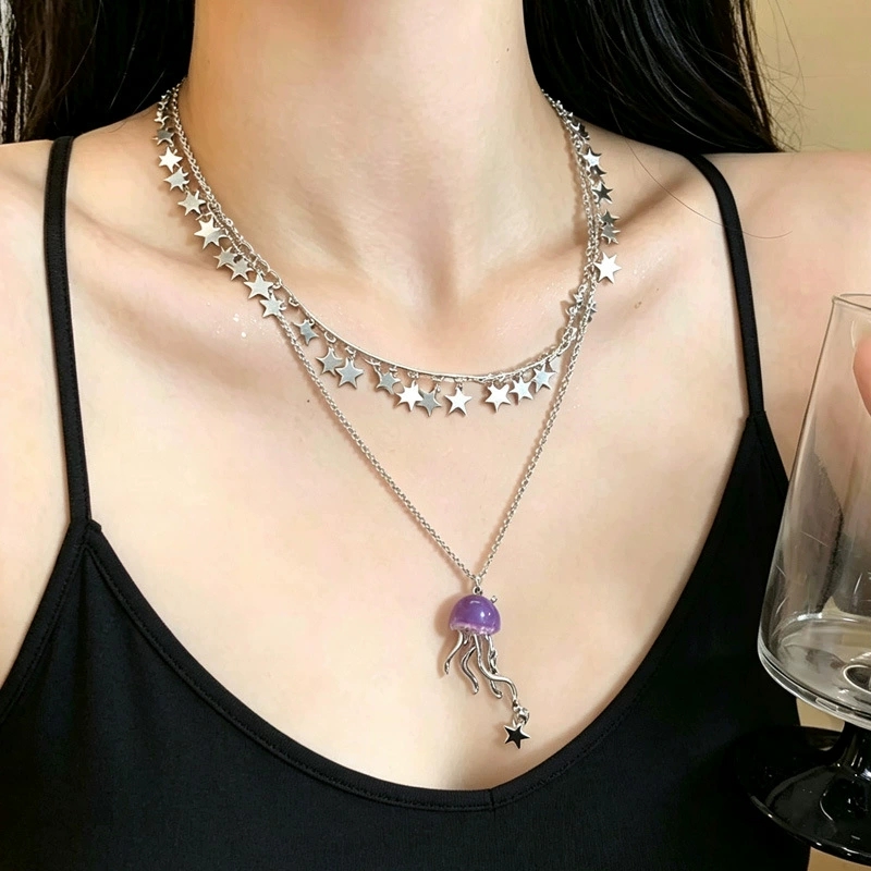 Cute Purple Jellyfish Ocean St - Layered Pendant Necklace Aesthetic review and price