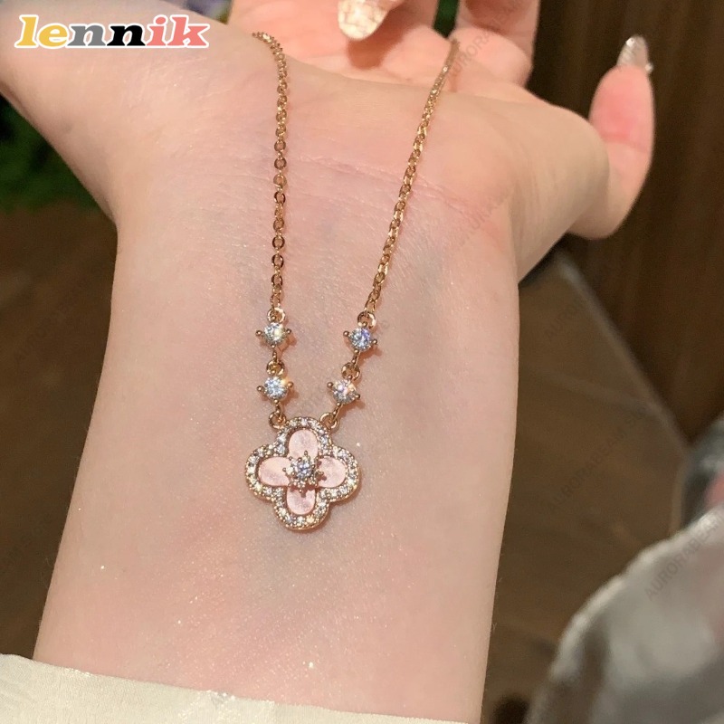 Pink Shell Necklace, Four Leaf - Layered Pendant Necklace Aesthetic review and price