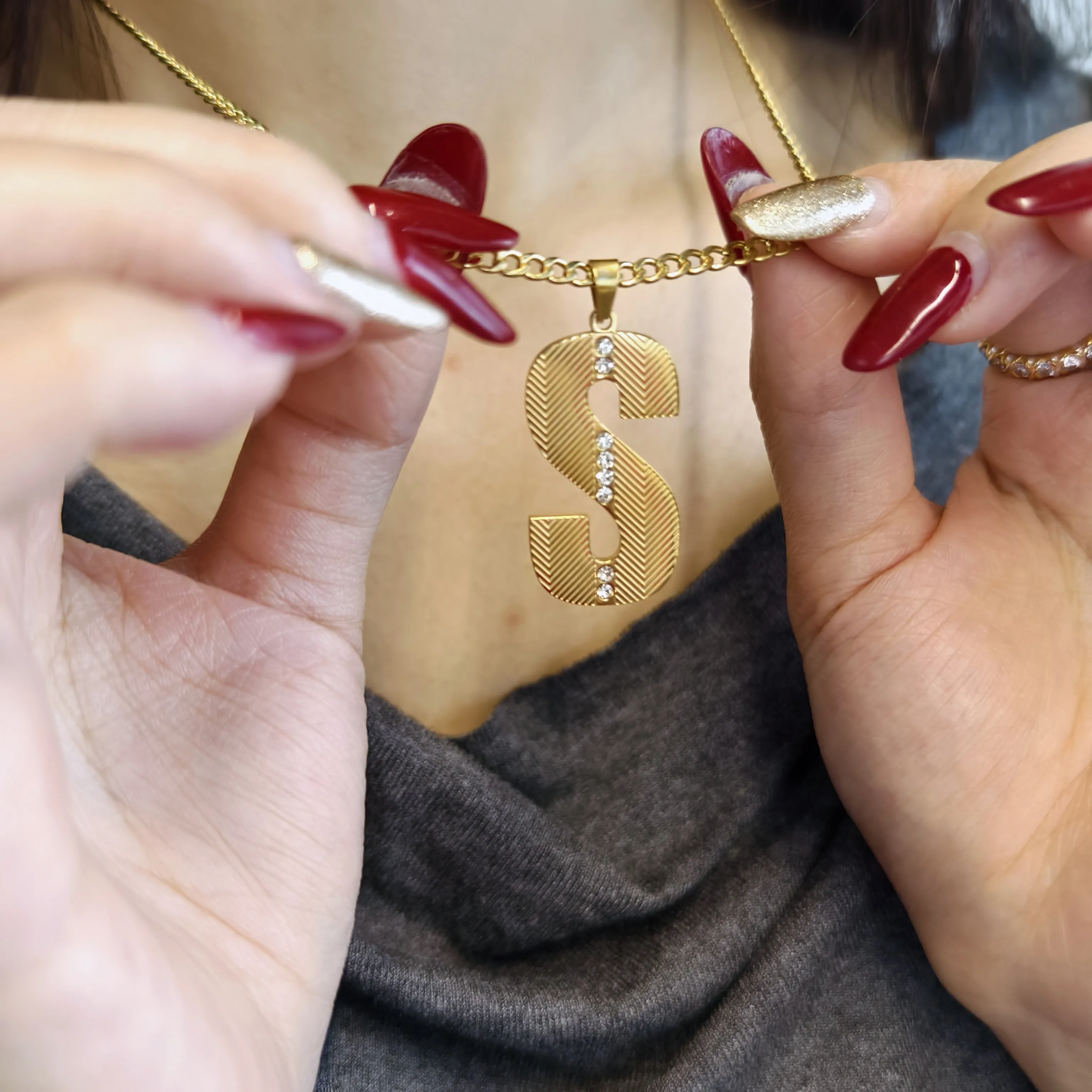 18K GOLD VERMEIL TEXTURE INITI - Initial Letter Necklace 18K Gold review and price